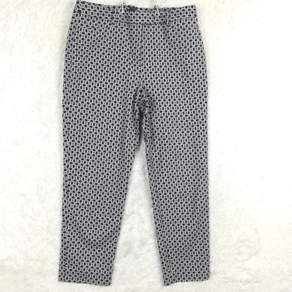 Talbots Pants Womens Hampshire Straight‎ Ankle Navy White Geometric Curvy 10